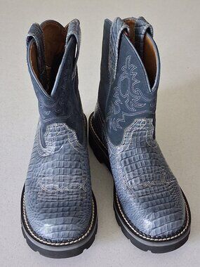 ARIAT FAT BABY 4LR Technology Blue Suede & Croc Western Boots Women's Size 6